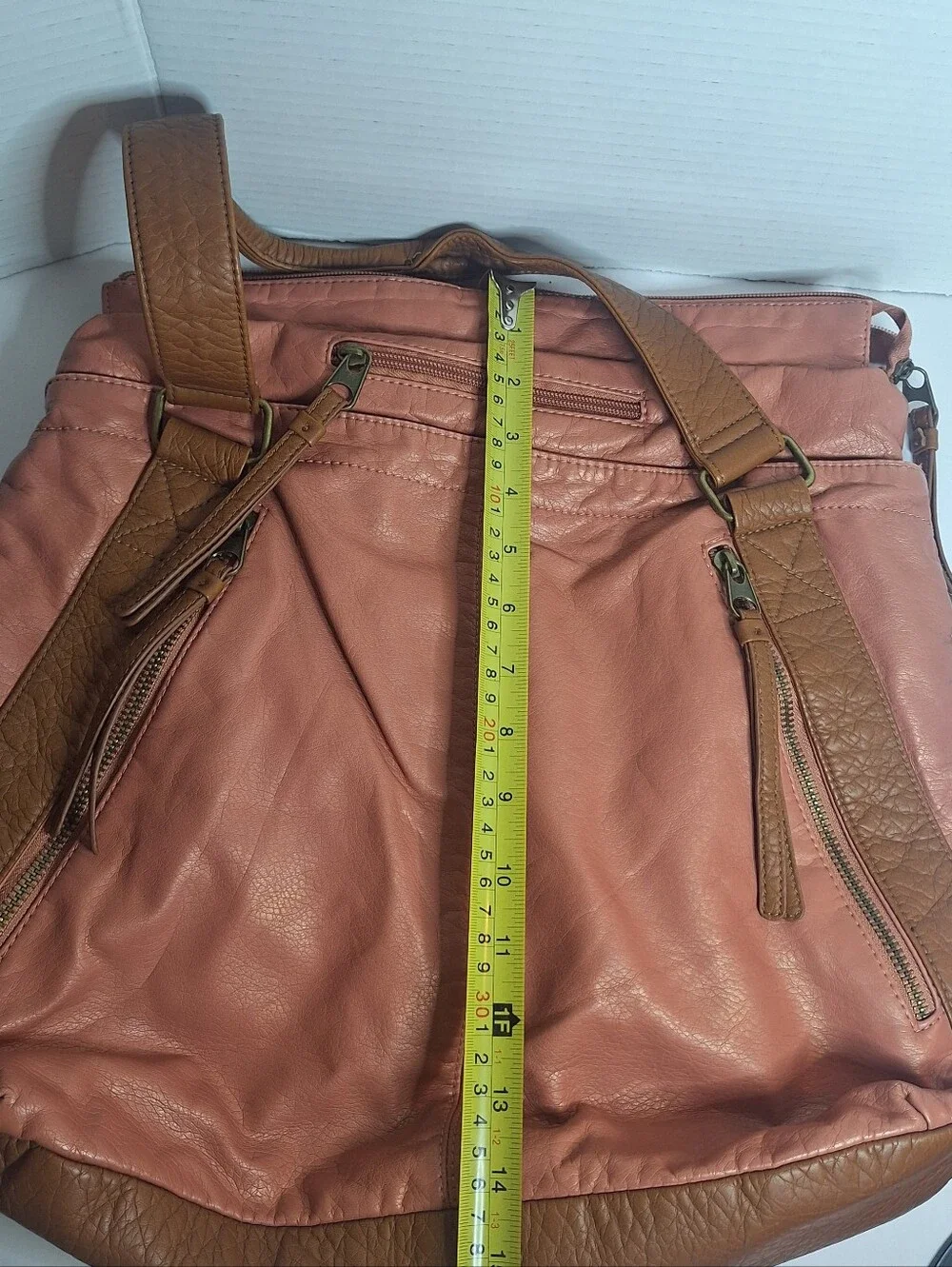 Bueno Faux Leather Coral Pink Brown Large Hobo Purse Bag Satchel Front Pockets